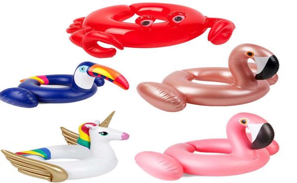 Colete salva-vidas bóia flamingo unicórnio anel inflável bebê bonito caranguejo toucan anéis de natação para crianças círculo de banho de animais piscina 3277464
