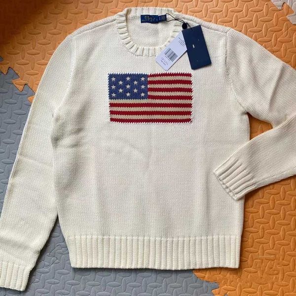 Мужские свитера R-L Мужские женские свитера Американская трикотажная пряжа с флагом Высококачественная роскошная удобная хлопчатобумажная пряжа S-2xl