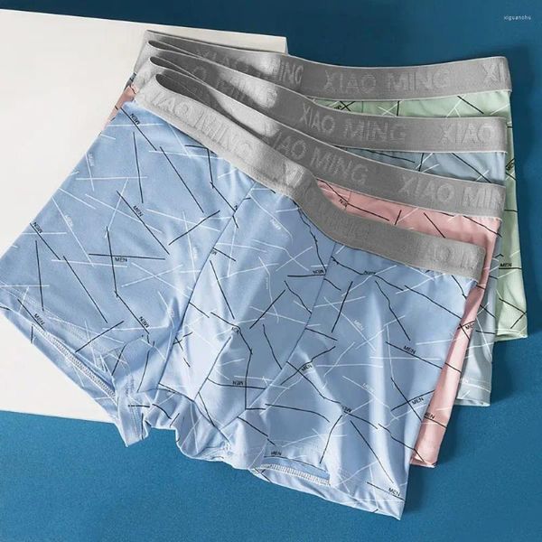 Cuecas masculinas boxer shorts calcinha carta linha geométrica homens roupa interior de algodão para masculino sexy cuecas grande tamanho macio