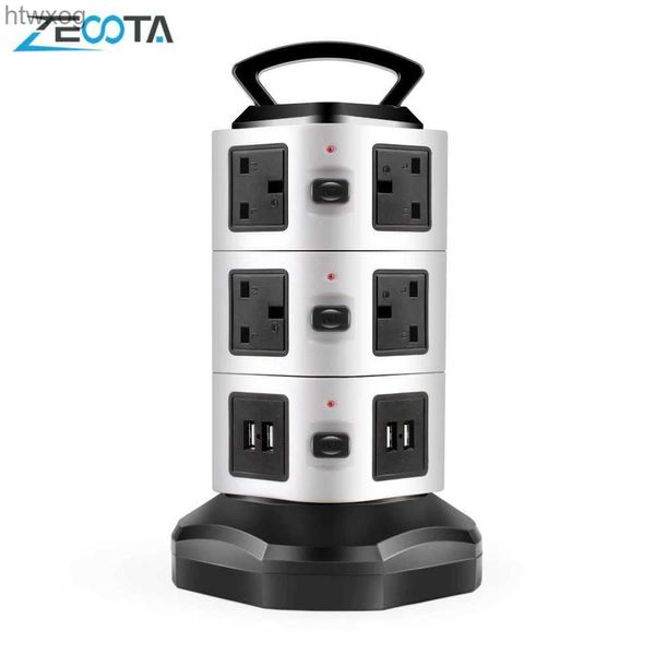 Plugue do cabo de alimentação Vertical Power Strip Protetor contra surtos Torre 2/3/4 Layer Outlet UK Plugue elétrico Tomada 4USB Carregador 3m Cabo de extensão Escritório Casa YQ240117