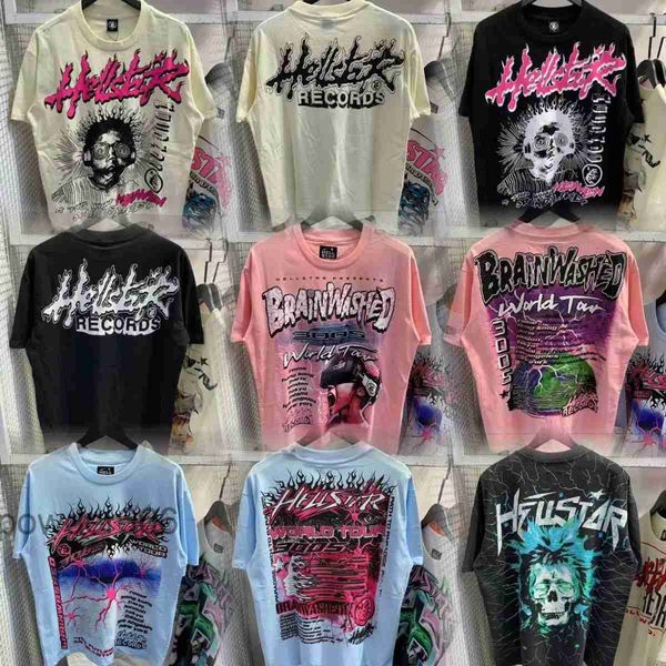 Hellstar t camisa designer camisas gráfico tee roupas roupas hipster lavado tecido rua graffiti lettering folha impressão vintage preto solto encaixe pl aq6j