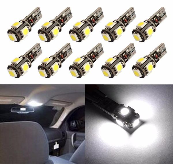 100 шт. T10 5SMD 5050 светодиодные автомобильные фары с ошибкой Canbus W5W 194 5 светодиодов, белые лампы 5201850