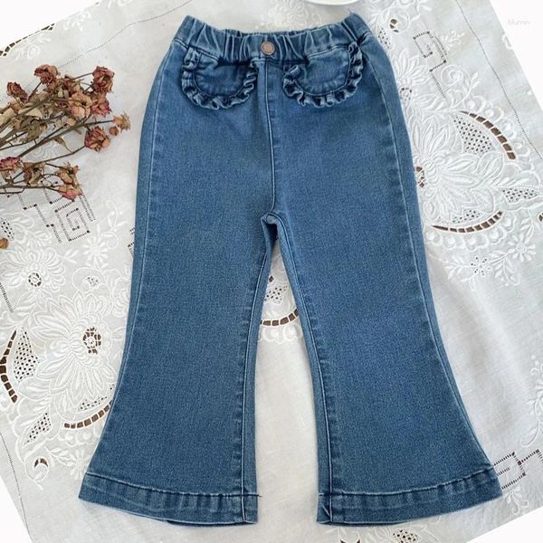 Calças primavera bebê meninas jeans magros estilo coreano moda flare pant crianças denim elásticos crianças calças queimadas