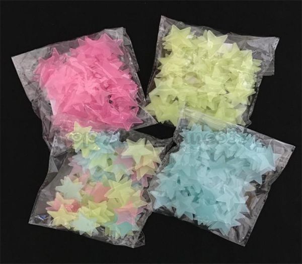 Adesivi da parete 3D da 100 pezzi di stelle 3D nel bagliore in fluorescenza luminosa scura per bambini camera da letto per bambini decorazioni per la casa 6829153