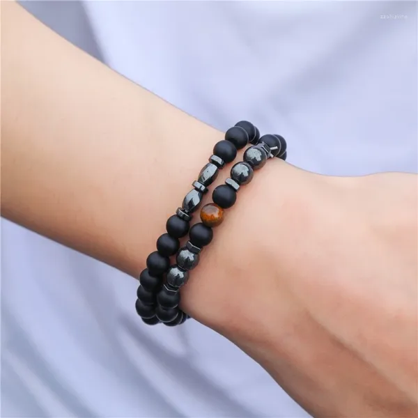 Link Armbänder 2 teile/satz Paar Für Frauen Männer Charme Natürliche Hämatit Gesundheit Schutz Armreif Yoga Heilstein Armband Schmuck Geschenk