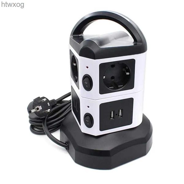 Plugue do cabo de alimentação TESSAN Tower Multi Power Strip Vertical EU Plug Multi-tap 6/10/14 Tomadas Soquetes com 4 protetores contra surtos USB Cabo de extensão de 2m YQ240117