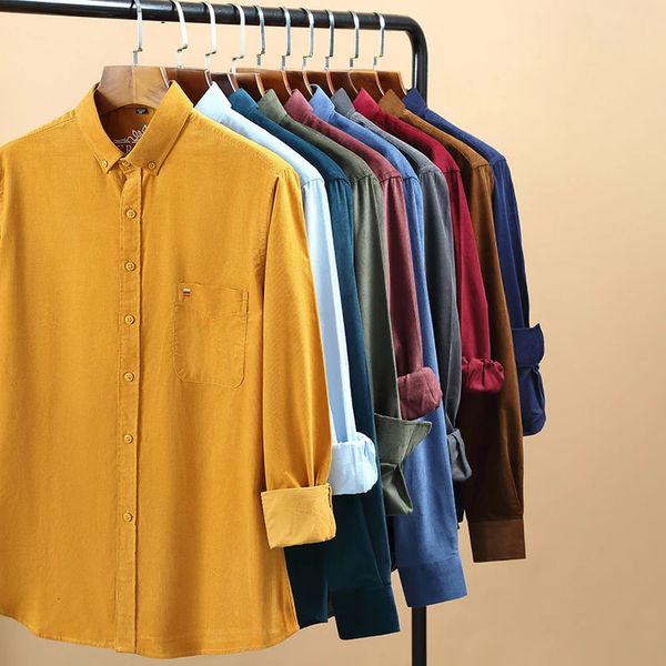 Flanellhemd aus 100 % reiner Baumwolle für Herren, lässig, langärmelig, reguläre Passform, Business-Hemden für Männer, bequeme Tasche, S-7XL, 240117