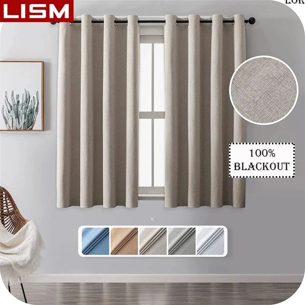 LISM льняная текстура, теплоизолированные плотные шторы, 100% затемняющие шторы для гостиной, спальни, столовой, оконные шторы 240117