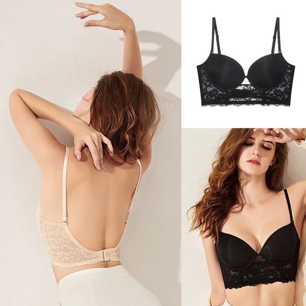 Rückenfreier BH Unsichtbare Bralette Spitze Hochzeits-BHs Unterwäsche mit niedrigem Rücken Push-Up-Büstenhalter Frauen Nahtlose Dessous Sexy Korsett BH 240116