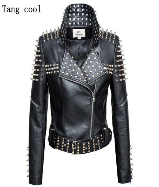 Novo 2021 outono moda feminina rebite motocicleta plutônio couro falso spike cravejado jaqueta outerwear streetwear jaquetas2890514