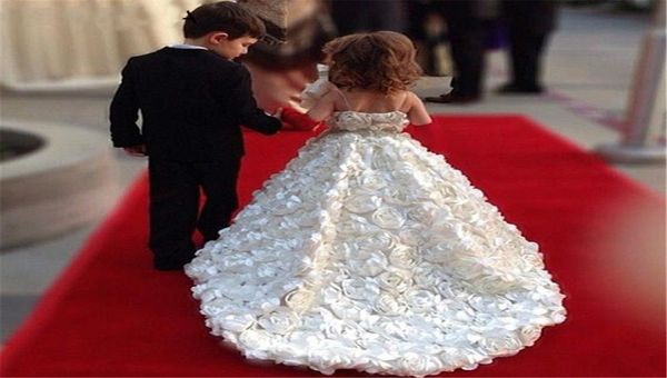 Платья принцессы с цветочным узором для девочек, пышные детские платья с 3D розами для маленьких девочек, очаровательные детские платья на день рождения для первого причастия8370933
