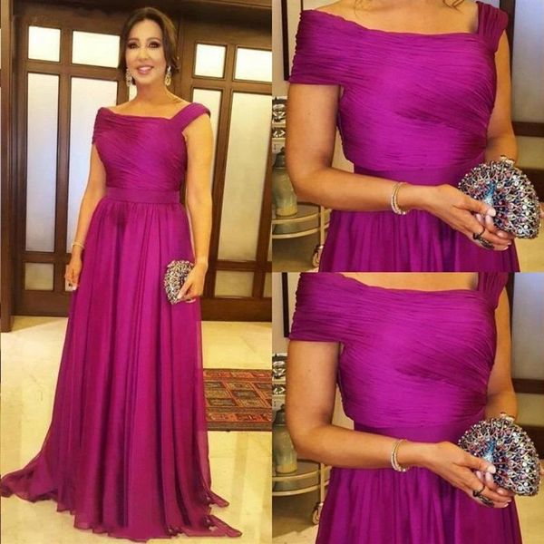 Chique fúcsia uma linha noiva mãe vestidos de festa de casamento plissados longo chiffon mãe dos vestidos de noiva 2019 vestido mae da noiva264i