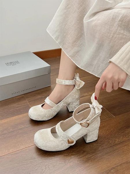 Kleid Schuhe Pumps Retro Frauen Mary Jane Runde Zehe Beige High Heels Sandalen Damen 2024 Mode Lolita 12 cm Afrikanischer Block 3 cm B