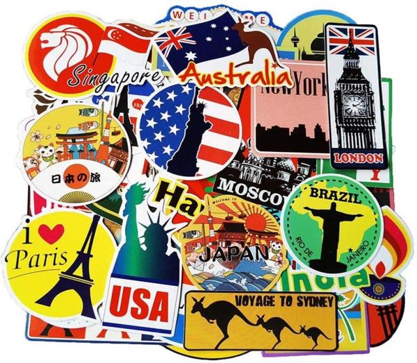 100 pçs mapa de viagem adesivos mundialmente famoso turismo país adesivos à prova dwaterproof água bagagem viagem caso garrafa mac stickers6488925