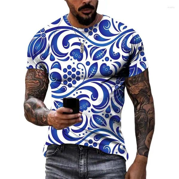 Erkek Tişörtleri Yaz Moda Retro Ulusal Stil Grafik Unisex 3D Baskı Sokak Tees Erkekler O boyun rahatlık büyük boy üstler