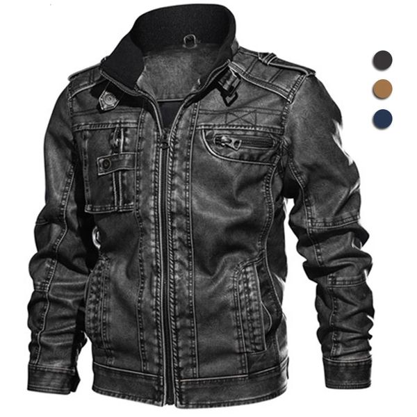 Jaqueta de couro de marca masculina vintage motociclista pu casaco causal jaquetas de motocicleta plus size 8xl 3d gola outono inverno grosso tops 240116