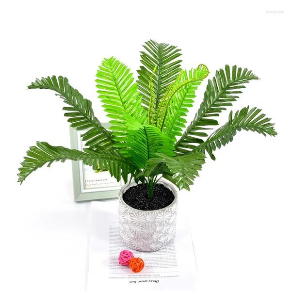 Flores decorativas 12/18/24 cabeças palmeira artificial plantas tropicais ramo de ferro plástico verde para casa jardim escritório decoração