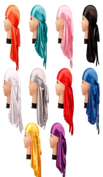 Men039s Silky Durags Bandana's Tulband hoed Pruiken Doo Mannen Satijn Durag Biker Hoofddeksels Hoofdband Haaraccessoires Extra Lange Staart DuR4573683