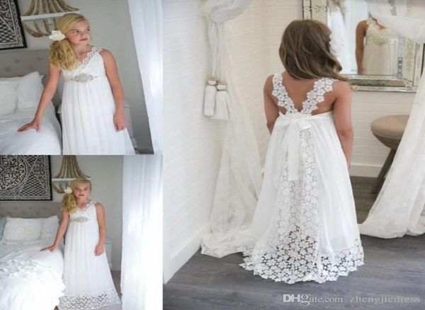 2020 simples laço império praia casamento flor menina vestidos com decote em v longo meninas pageant vestidos com alças de cinto frisado volta aniversário pa1137430