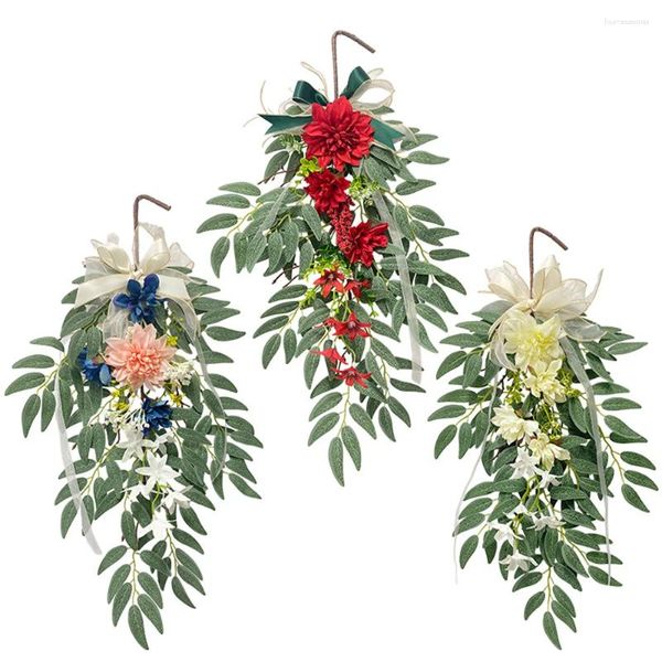 Fiori decorativi Finti eucalipto Rattan Piante artificiali Vite Verde Foglia di salice Edera di seta Appeso a parete Ghirlanda per la festa nuziale domestica