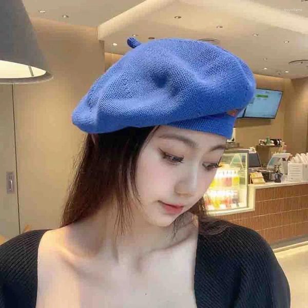 Berets Elegante Punk Winter Warm Für Mädchen Einfarbig Koreanische Maler Kappen Französisch Kunst Hut Britische Beanie Hüte Frauen Gestrickte