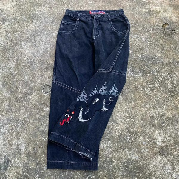 Мужские джинсы JNCO Baggy Jeans Y2k 2023 Новые джинсы с низкой посадкой Мужчины Женщины Хип-хоп Панк Вышивка Свободные джинсы Готический принт Ретро Уличная одежда T240117