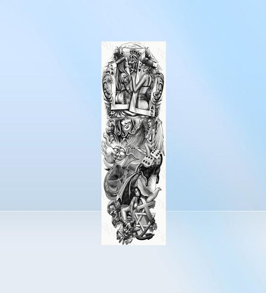 Große Armmanschette Tattoo Uhr Rose Kreuz Drache Wasserdicht Temporäre Tätowierung Aufkleber Poker Löwe Körperkunst Full Fake Tatoo Frauen Männer3072880