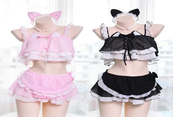 Japonês sexy mulher traje gato cosplay lolita lingerie kawaii bonito avental empregada roupa para mulheres meninas stripper roupas dancewear y3967835