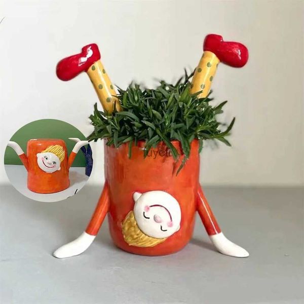 Vasen, niedliche umgekehrte Vase, Kunstharz-Blumentopf, lustiger Mädchen-Pflanztopf, Kawaii-Kaktus-Blumen-Pflanztopf für Pflanzen, Geschenk, Gartendekoration, YQ240117