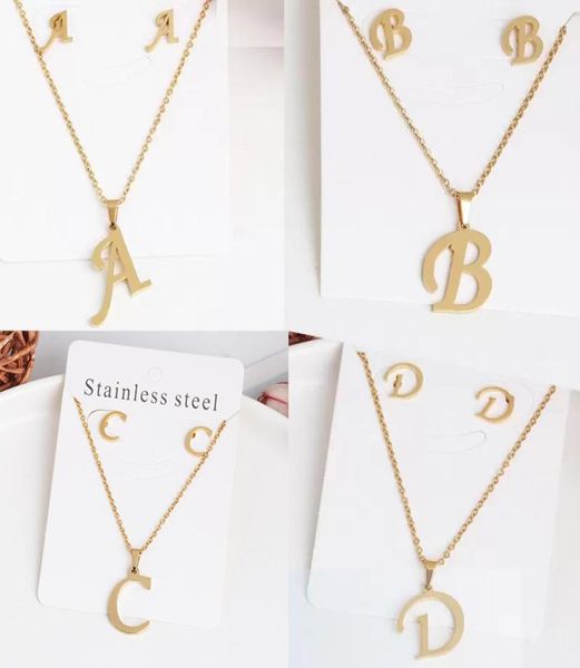 26 Buchstaben-Halsketten mit Ohrring-Set, Schmuck, Edelstahl, Gold, Halsband, Initial-Anhänger-Halskette, Damen-Alphabet-Ketten, Schmuck 9205524