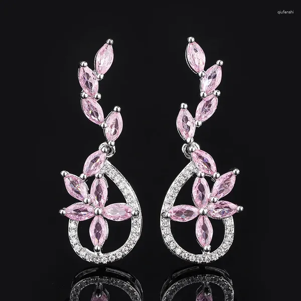 Orecchini pendenti 2024 Fiore di cristallo rosa Gocciolina d'acqua Orecchino Banchetto S925 Argento Ago Fidanzamento Donna di lusso Accessorio gioielli regalo