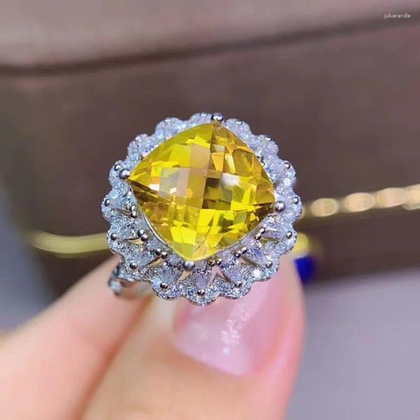 Anelli a grappolo Il regalo di fidanzamento Anello con citrino giallo Gioielleria raffinata in argento sterling 925 Naturale e reale