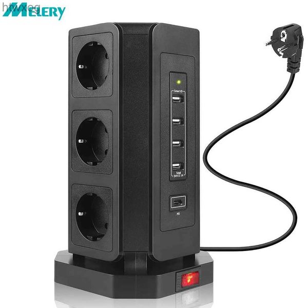 Cabo de alimentação Plugue Vertical Power Strip EU Torre Elétrica Kr Plug Tomada USB Tipo C Cabo Protetor contra Curto-Circuito 2m Cabo de Extensão YQ240117