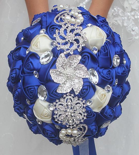 Buquês de noiva de casamento azul real simulação flor suprimentos de casamento flor artificial cristal doce 15 buquês quinceanera w2286035752