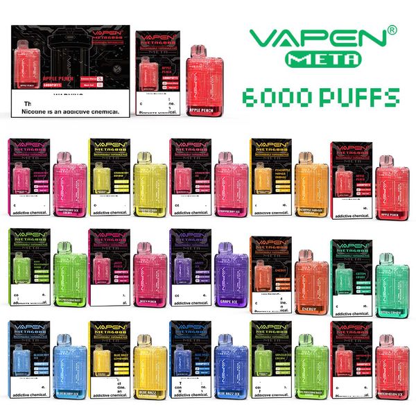 Tek Kullanımlık Vape Vapen Meta 6000 Puflar 6000 Tek Kullanımlık E Sigara Vape Kalem 13.5 ML Önceden Doldurulmuş Pods Kartuşu 550mAH Şarj Edilebilir Pil Vaps