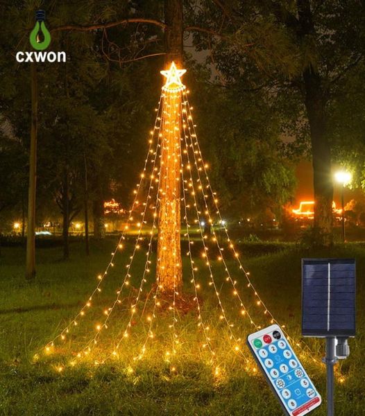 Weihnachts-LED-Lichterkette für den Außenbereich, 3,3 m, 350 LEDs, 8 Modi, Stern-Wasserfall-Hängebeleuchtung mit 110 V-220 V-Stecker, solarbetrieben für Xm9809773