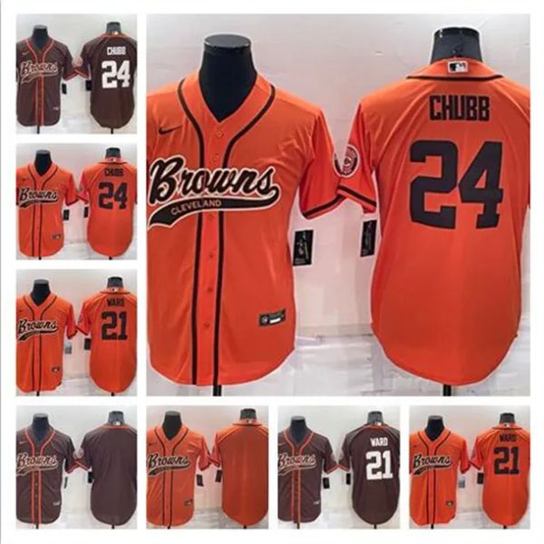 Jersey Özel Clevelandbrownsmen Kadın Gençlik 24 Nick Chubb 2 Amari Cooper Ward Orange Serin ED Beyzbol Futbolu