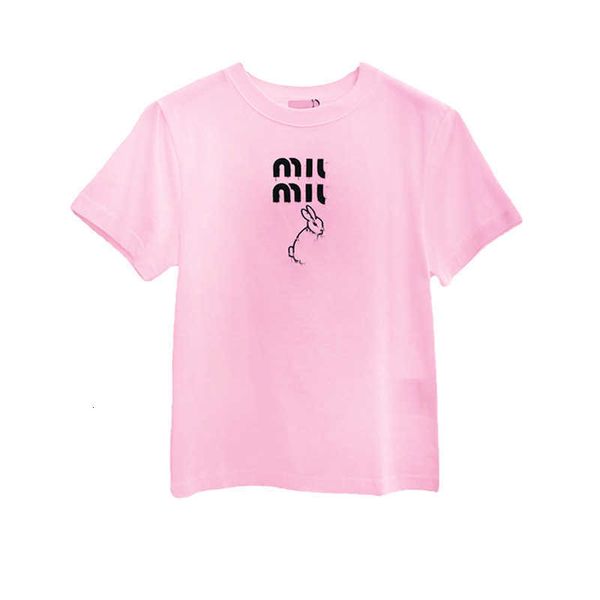 Designer Womens TShirt Versione alta Miu famiglia maniche corte donna primavera Miao patch tessuto temperamento minimalista lettera coniglio ricamo girocollo Tshirt V6J