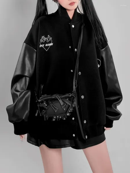 Damenjacken Korea Harajuku Punk Frau High Street Schwarz Baseball Uniform Jacke Gothic Lolita Asketic Maiden Lose Baumwolle