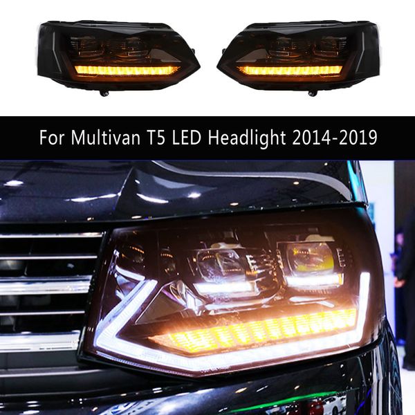 Para vw multivan t5 led farol 14-19 ângulo de feixe alto lente do projetor cabeça lâmpada acessórios do carro luz de circulação diurna