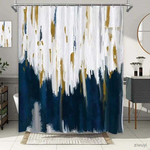 Tende da doccia Acquerello astratto Blu Tenda da doccia Oceano Argento Grigio Bianco freddo Arte moderna Pittura Decorazioni per il bagno di casa Tessuto impermeabile