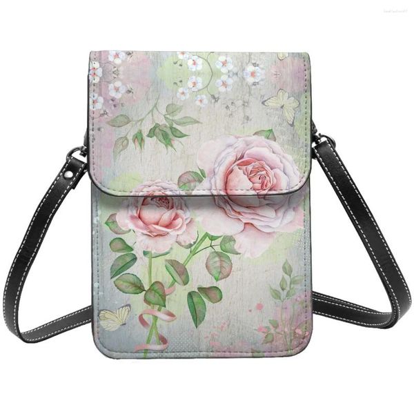 Sacos da noite Aquarela Rosas Bolsa de Ombro Presente Vintage Reutilizável Telefone Móvel Couro Streetwear Mulher Natal