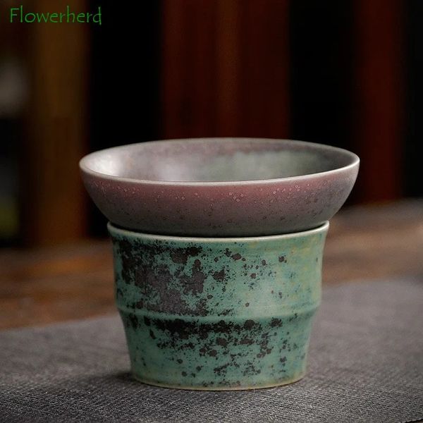 Filtro de chá cerâmico infusor de chá kung fu conjunto de chá acessórios cerâmica grossa dreno de chá japonês gaze filtro malha forno mudando 240117