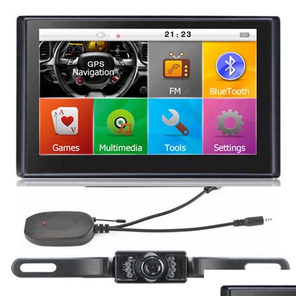 Accessori per auto GPS HD Navigazione per auto da 7 pollici Navigatore Bluetooth Avin Telecamera per la retromarcia di backup wireless Mappe Tts da 8 GB con Sunsha Dhgoq