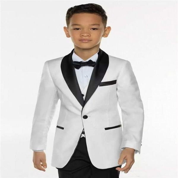 Weißer Jungen-Smoking, Jungen-Abendessen-Anzug, 3-teilig, schwarzer Schalkragen-Anzug für Jungen, Smoking für Kinder, Smoking für Hochzeit, Party, Jacke, Pan297p