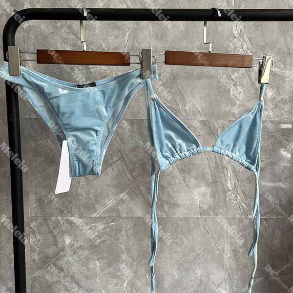 Maiô de veludo para mulheres moda carta impressão roupa de banho praia monokini designer biquini conjunto verão roupas de natação