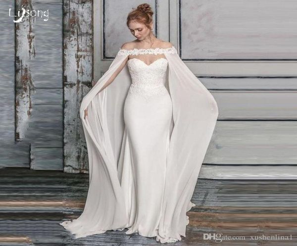 Branco chiffon longo nupcial envolve fora do ombro rendas xales de casamento boleros noivas jaquetas capas para vestidos de casamento vestidos de noiva 6246014