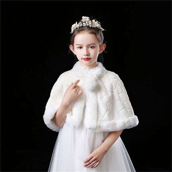 Xale infantil 2024 nova moda quente jaqueta de pele do falso capa infantil branco outerwear