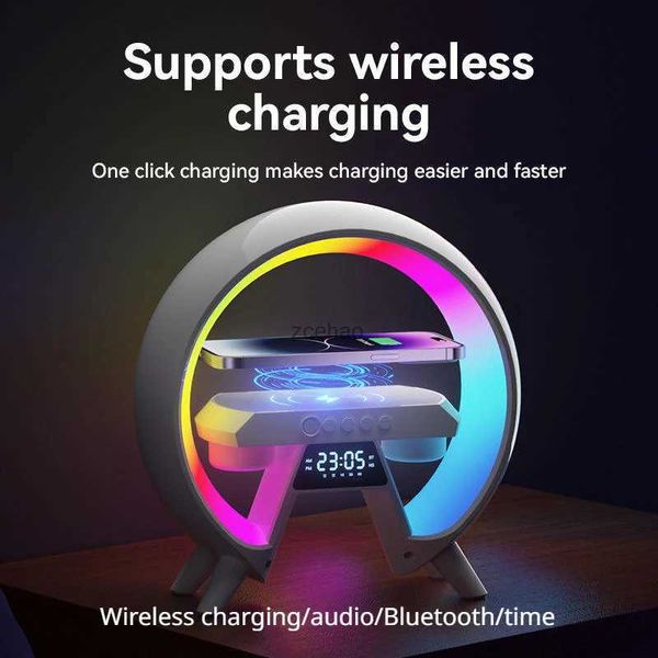 Kitaplık Hoparlörler Çok Fonksiyonlu Wireless Bluetooth Hoparlörler3D Surround Ses Efekt LED Işıklı Saat Kablosuz Şarj Birimi ile Bas Hoparlörler