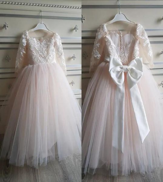 Nuovo pizzo tulle ragazze di fiore abiti maniche lunghe per bambino festa di nozze damigella d'onore maxi abito da ballo comunione sera MC23033354988